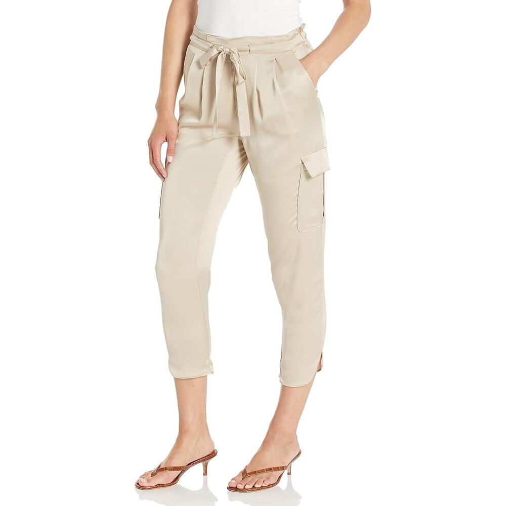 Ramy Brook Satin Pocket Allyn High Waisted Crop Cargo Pants Stone Gold Size S